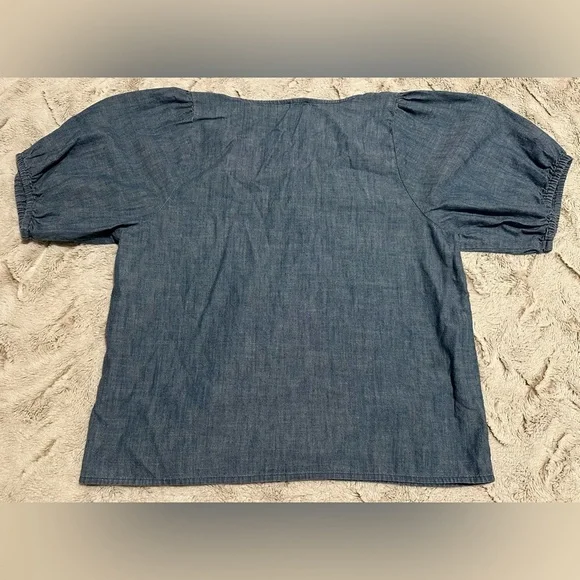 J. Crew Blue Indigo V Neck Blouse - Picture 7 of 7